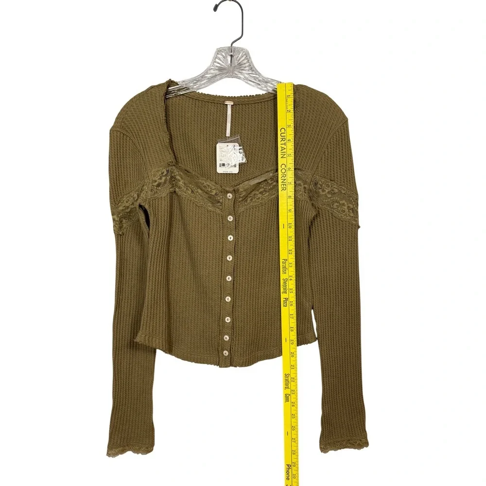 NWT Free People Let's Party Cardi, Gothic Olive, Fitted Cardigan, Lace, Size XS